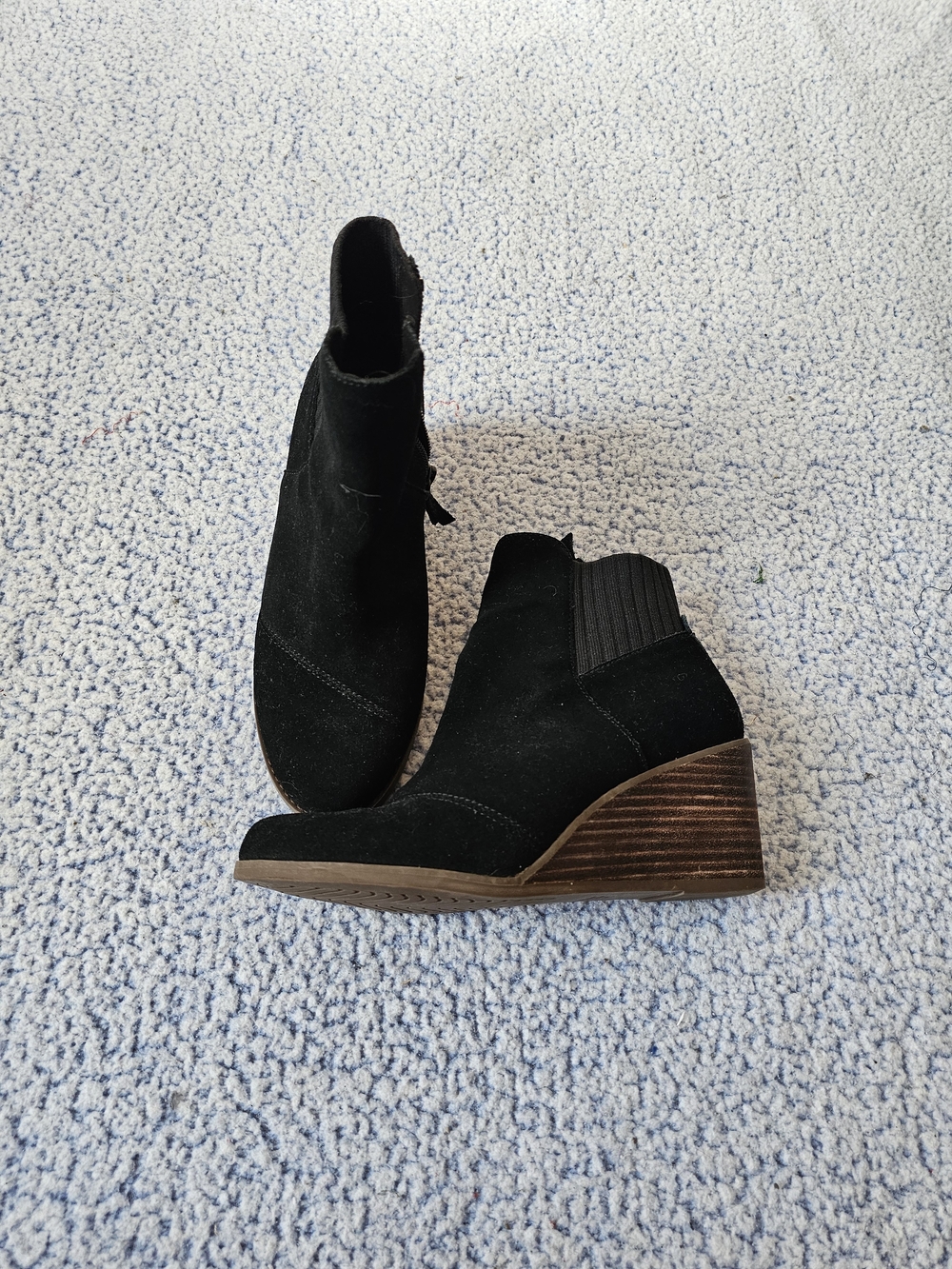 Tom's Black Suede Wedge Ankle Boots